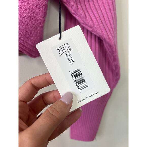 NWT Amur V-Neck Rib Knit Wool Twist Front Cruz Twist Sweater Cranberry Red - Picture 6 of 10